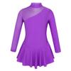 JEATHA Kids Girls Rhinestone Mesh Splice Figure Ice Skating Ballet Dance Gymnastics Leotard Dress Dancewear Purple 8 view 1
