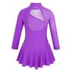 JEATHA Kids Girls Rhinestone Mesh Splice Figure Ice Skating Ballet Dance Gymnastics Leotard Dress Dancewear Purple 8 view 2