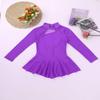 JEATHA Kids Girls Rhinestone Mesh Splice Figure Ice Skating Ballet Dance Gymnastics Leotard Dress Dancewear Purple 8 view 3