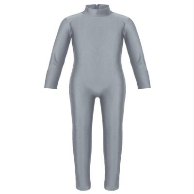 JEATHA Kids Girls Classic Long Sleeves Full Body Gymnastics Exercise Unitard Sports Leotard Bodysuit Costumes Dark Gray 4-5