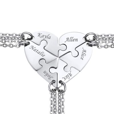 Custom BFF Necklace for 6 Personalized Split Heart Friendship Couple Family Necklace Stainless Steel Heart-Shaped Matching Puzzle Pendant Jewelry Gifts for Best Friend Women