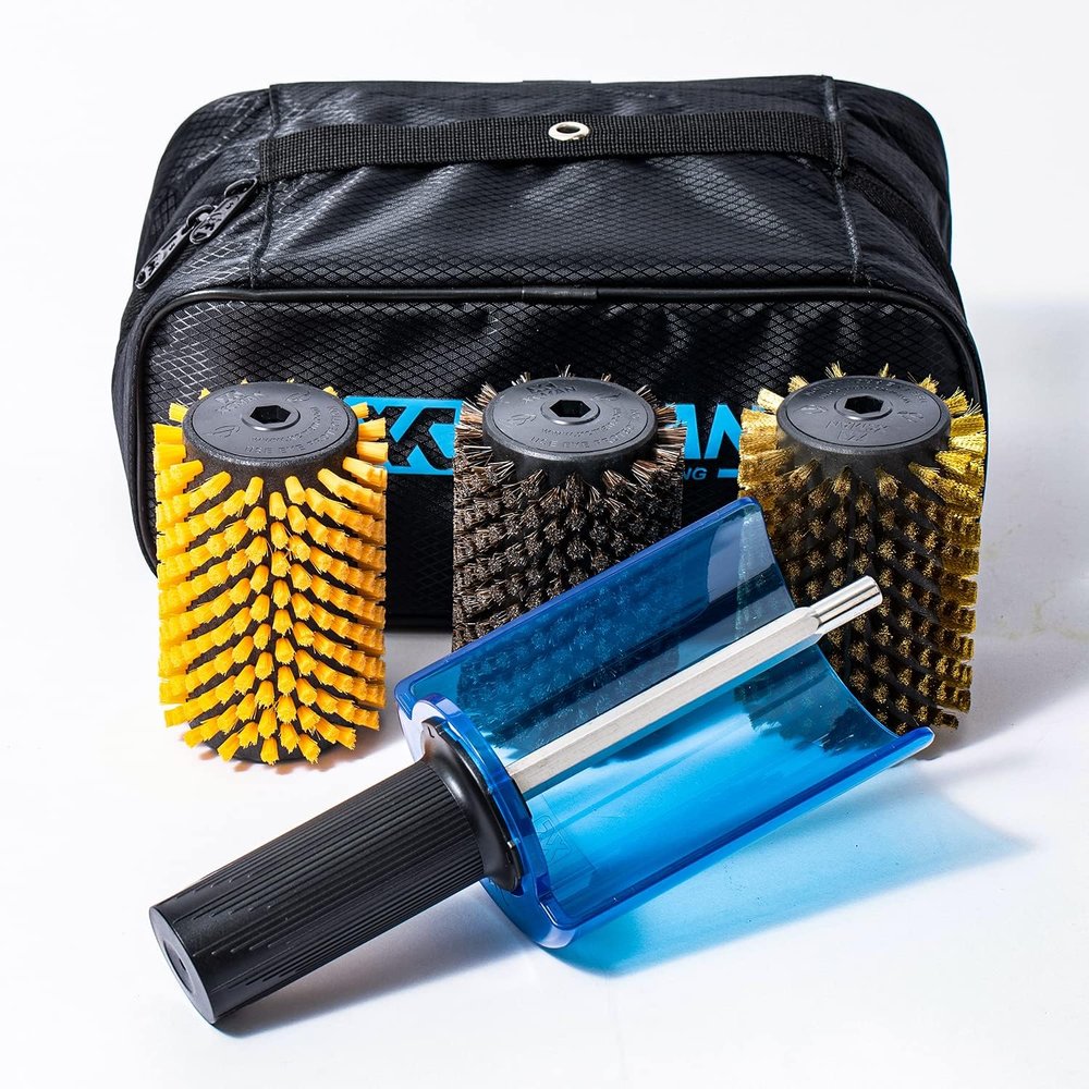 XCMAN Ski Roto Brush Kit 100mm Length-Nylon,Horsehair,Brass,Axle with Handle and Safety Shield/Hood