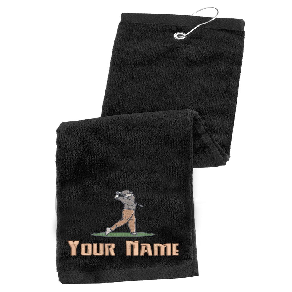 Printualist Personalized Golf Towel - Custom Embroidered Design & Name - Men Design - 16" x 26", Black, Absorbent Cotton Terry Velour Fabric