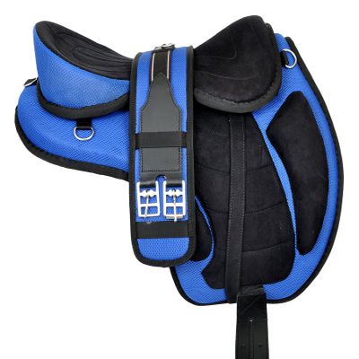 Y&Z Enterprises Synthetic Treeless Freemax English Horse Saddle Tack Get Matching Girth & Strap (17 Inch Seat, Blue)