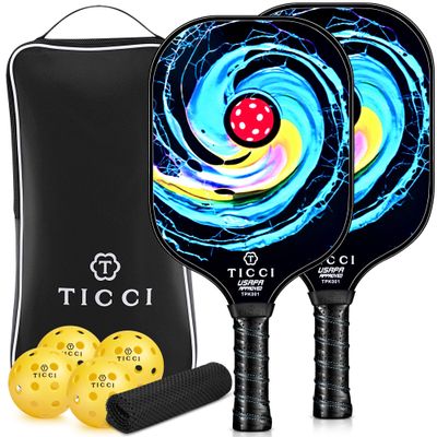 Pickleball Paddles Set of 2, USAPA Approved Fiberglass Pickleball Set with 4 Balls & Carry Bag, Lightweight Rackets for Beginners & Adults