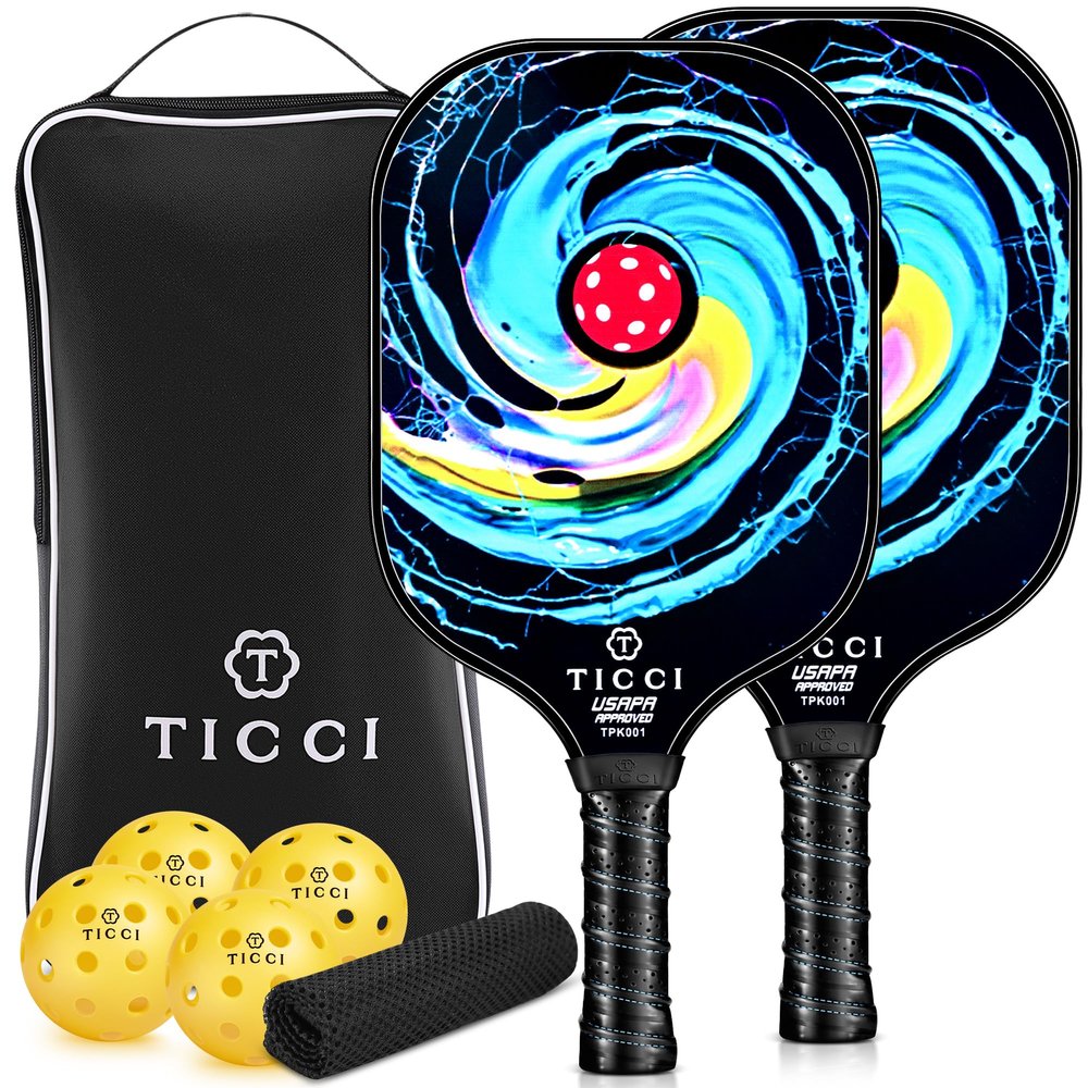 Pickleball Paddles Set of 2, USAPA Approved Fiberglass Pickleball Set with 4 Balls & Carry Bag, Lightweight Rackets for Beginners & Adults