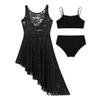 moily Kids Girls Ballet Lyrical Dance Outfit Irregular Lace Dress with Top Bottoms Stage Set Black 4-5 view 2