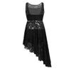 moily Kids Girls Ballet Lyrical Dance Outfit Irregular Lace Dress with Top Bottoms Stage Set Black 4-5 view 3