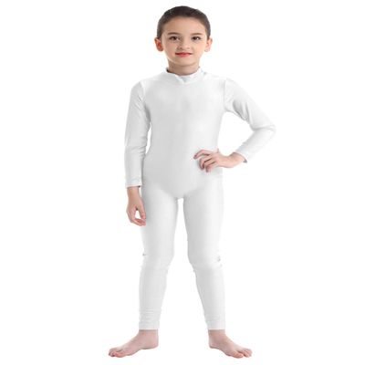 JEATHA Kids Girls Classic Long Sleeves Full Body Gymnastics Exercise Unitard Sports Leotard Bodysuit Costumes Ivory 5-6