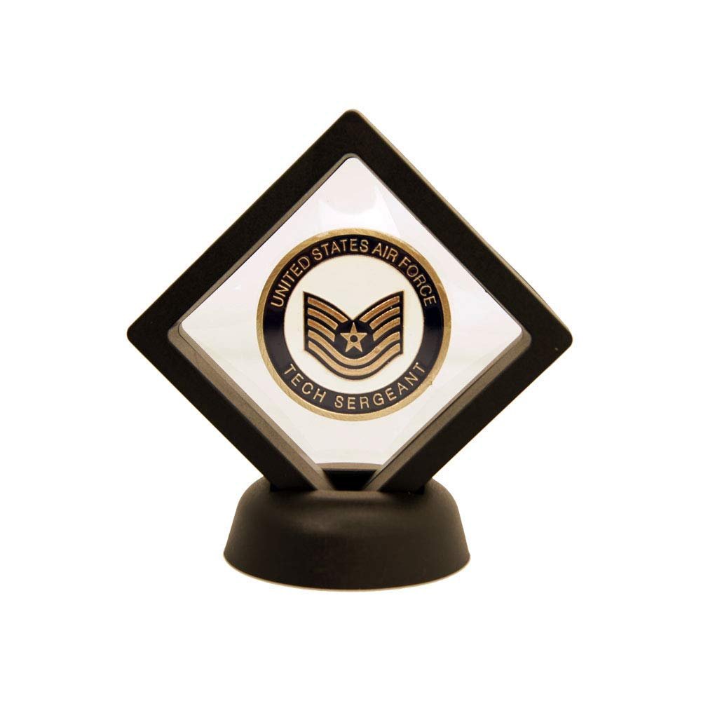 DECOMIL Coin Display Stand - Set of 5-3D Floating Frame Display Holder with Stands for Challenge Coins, AA Medallions, Jewelry, 2.75 x 2.75 x 0.75 Inches (5, Black)