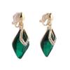 HAPPYAN High-grade Rhinestone Crystal Clip on Earrings No Pierced for Women Party Wedding Anti-Allergy Ear Clip (Green Clip-on) view 2
