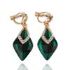 HAPPYAN High-grade Rhinestone Crystal Clip on Earrings No Pierced for Women Party Wedding Anti-Allergy Ear Clip (Green Clip-on) view 4