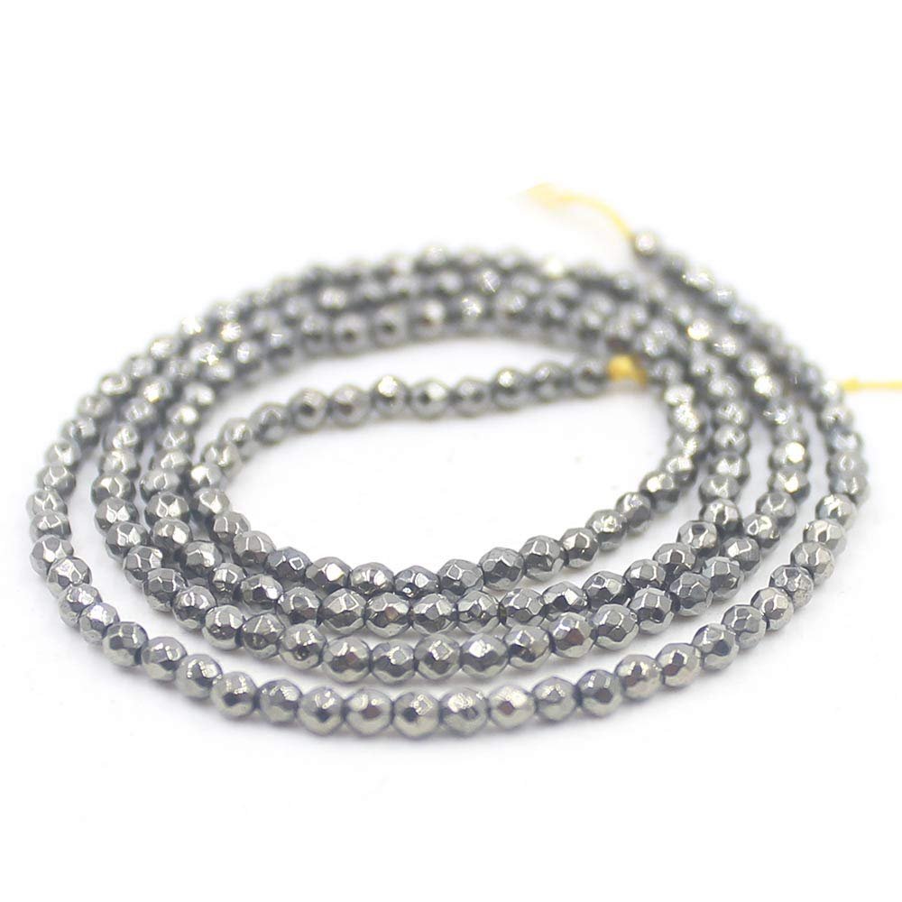 2mm Round Faceted Small Jewelry Loose Gemstone Beads Strand 15" Natural Stone for Necklace Bracelet DIY Design (#34 Black Hematite)