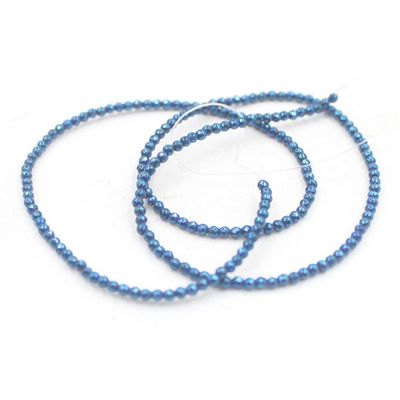 2mm Round Faceted Small Jewelry Loose Gemstone Beads Strand 15" Natural Stone for Necklace Bracelet DIY Design (#27 Blue Hematite)
