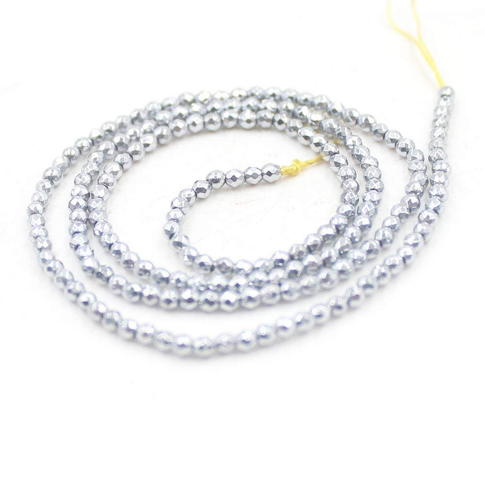 2mm Round Faceted Small Jewelry Loose Gemstone Beads Strand 15" Natural Stone for Necklace Bracelet DIY Design (#33 Silver Hematite)