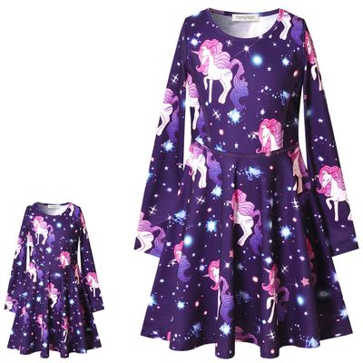America & Girl Matching Dresses Star Unicorn Clothes Outfits Long Sleeve Size 8 9