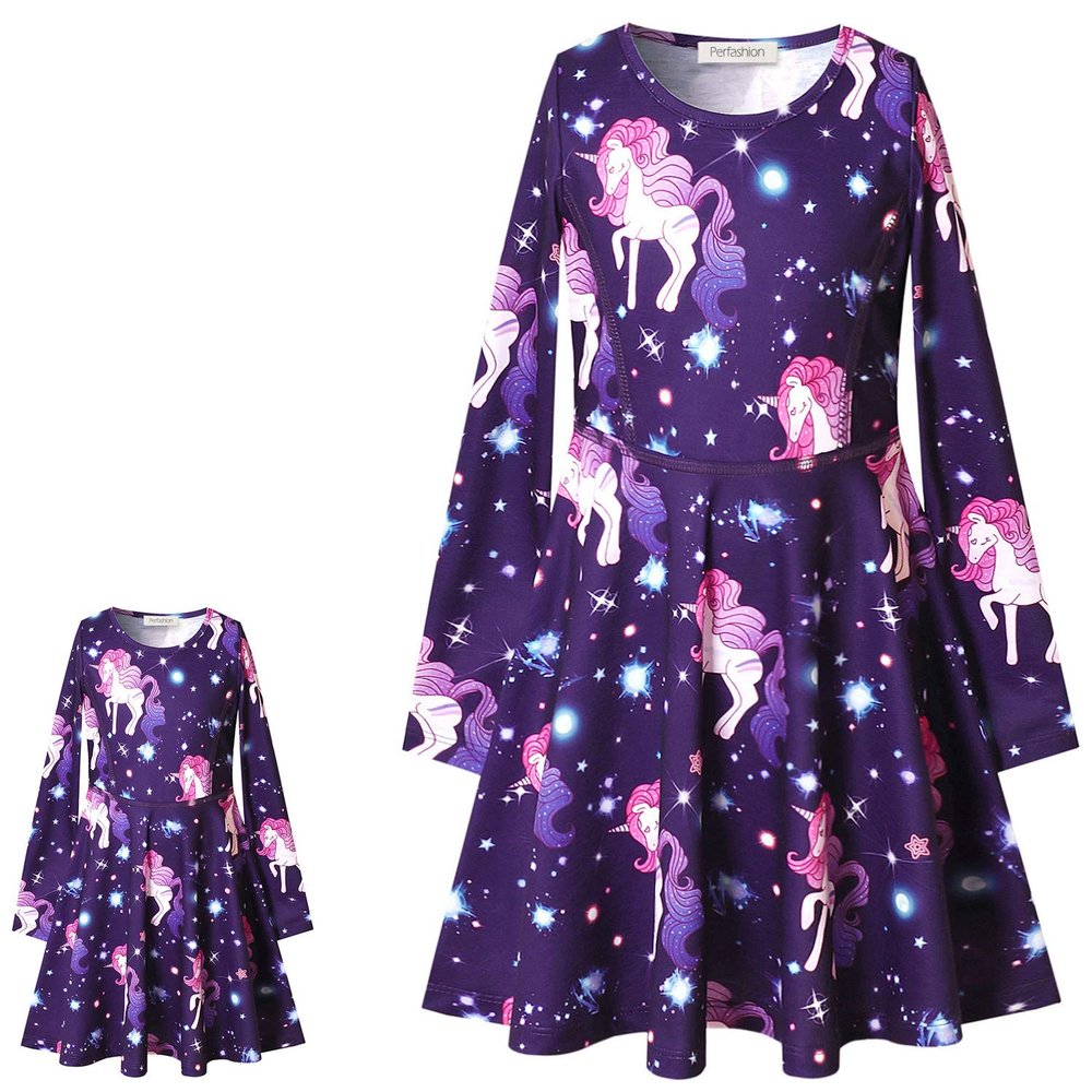 America & Girl Matching Dresses Star Unicorn Clothes Outfits Long Sleeve Size 8 9
