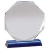 SHOP AWARDS AND GIFTS Octagon Shape Optical Crystal Trophy Award Personalized, Customizable Engraved, Sports, Softball, Work, Business Prizes, Blue Base 6- Inch view 1