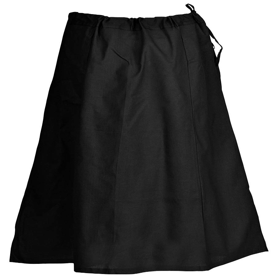 Indian Trendy Sari Petticoat Cotton Stitched Adjustable Waist Saree Underskirt Lining Skirt - One Size - Black