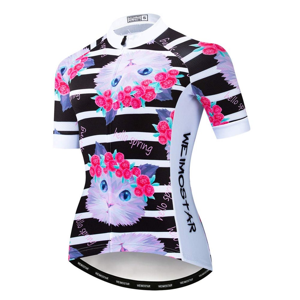 Bike Jersey Women's Cycling Jersey Zipper MTB Tops Apparel Mountain Road Bicycle Clothes Breathable Pro Team Biker Racing Shirts for Ladies Female Cycle Clothing Summer Cat Black Black L