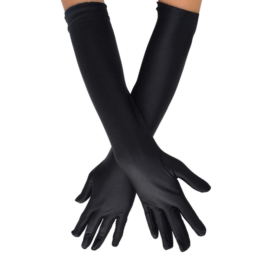 Wobe Long Opera Party 20s Satin Gloves Stretchy Adult Size Elbow Length Wedding Black