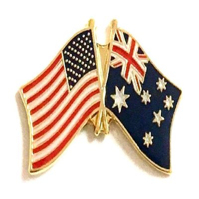 Australia Friendship Double Flag Lapel Pin US Crossed Emblem Tie and Hat Pin Badge