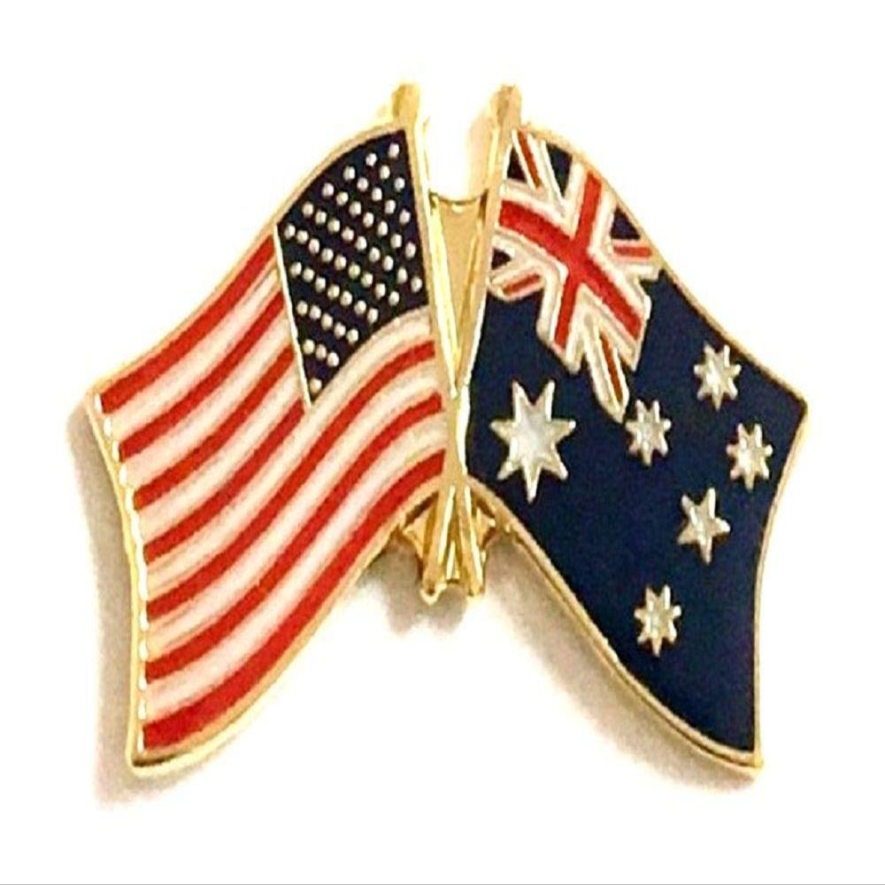 Australia Friendship Double Flag Lapel Pin US Crossed Emblem Tie and Hat Pin Badge