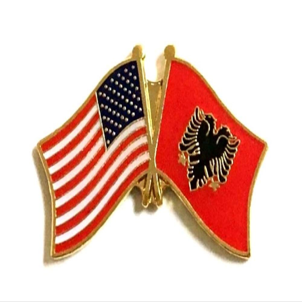 Albania Friendship Double Flag Lapel Pin US Crossed Emblem Tie and Hat Pin Badge