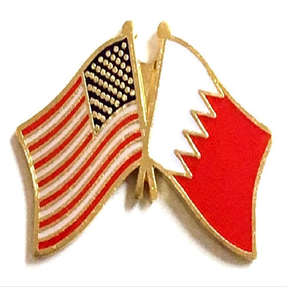 Bahrain Friendship Double Flag Lapel Pin US Crossed Emblem Tie and Hat Pin Badge