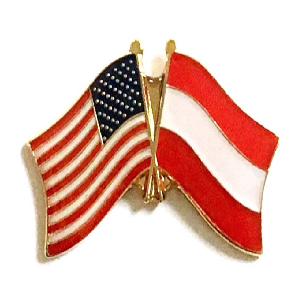 Austria Friendship Double Flag Lapel Pin US Crossed Emblem Tie and Hat Pin Badge