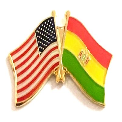 Bolivia Friendship Double Flag Lapel Pin US Crossed Emblem Tie and Hat Pin Badge