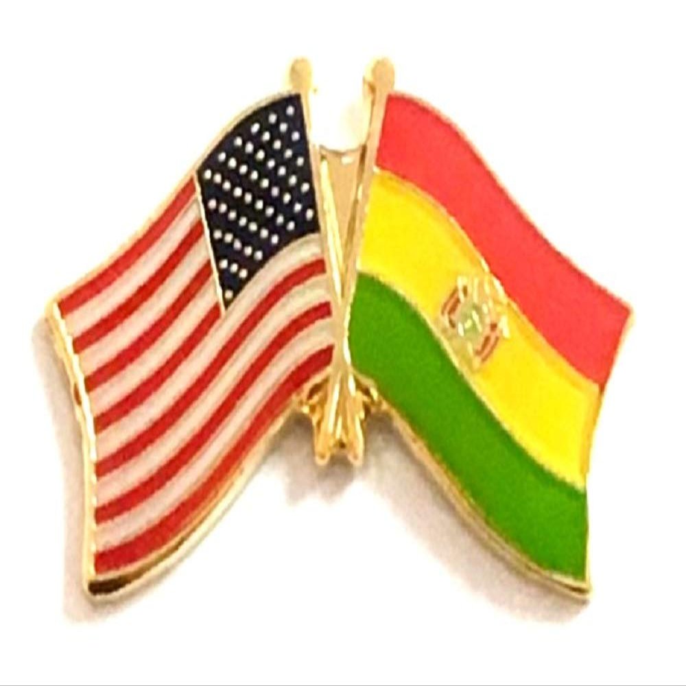 Bolivia Friendship Double Flag Lapel Pin US Crossed Emblem Tie and Hat Pin Badge