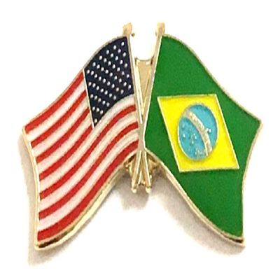 Brazil Friendship Double Flag Lapel Pin US Crossed Emblem Tie and Hat Pin Badge