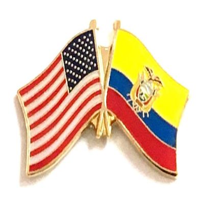 Ecuador Friendship Double Flag Lapel Pin US Crossed Emblem Tie and Hat Pin Badge