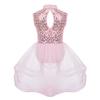 easyforever Girls Mock Neck Sleeveless Sequins Keyhole Back Ice Skating Roller Skating Ballet Dance Leotard Dress Pink 14 view 2