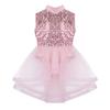 easyforever Girls Mock Neck Sleeveless Sequins Keyhole Back Ice Skating Roller Skating Ballet Dance Leotard Dress Pink 14 view 3