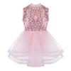 easyforever Girls Mock Neck Sleeveless Sequins Keyhole Back Ice Skating Roller Skating Ballet Dance Leotard Dress Pink 14 view 4