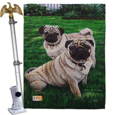 Dog Pugs Love House Flag Eagle Set Animals Puppy Spoiled Paw Canine Fur Pet Nature Farm Animal Creature Small Decorative Gift Yard Banner Double-Sided Made In USA 28 X 40