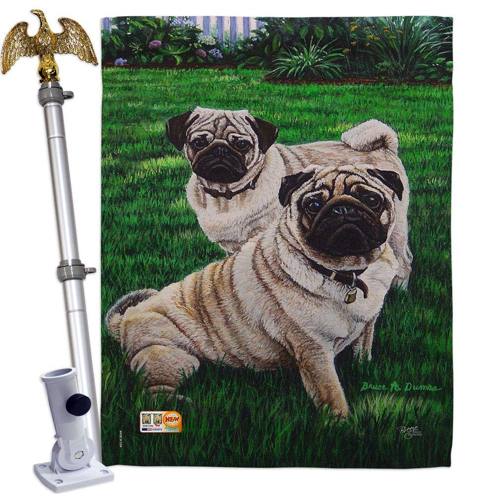 Dog Pugs Love House Flag Eagle Set Animals Puppy Spoiled Paw Canine Fur Pet Nature Farm Animal Creature Small Decorative Gift Yard Banner Double-Sided Made In USA 28 X 40