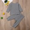 0-24M Newborn Infant Baby Boy Girl Long Sleeve T-Shirt Tee Tops Clothes Stripes Pant Fall Winter Casual Outfit Set (Grey, 18-24 Months) view 2