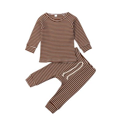 0-24M Newborn Infant Baby Boy Girl Long Sleeve T-Shirt Tee Tops Clothes Stripes Pant Fall Winter Casual Outfit Set (Brown, 12-18 Months)