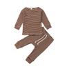0-24M Newborn Infant Baby Boy Girl Long Sleeve T-Shirt Tee Tops Clothes Stripes Pant Fall Winter Casual Outfit Set (Brown, 12-18 Months) view 1