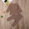 0-24M Newborn Infant Baby Boy Girl Long Sleeve T-Shirt Tee Tops Clothes Stripes Pant Fall Winter Casual Outfit Set (Brown, 12-18 Months) view 2