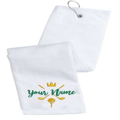 Printualist Personalized Golf Towel - Custom Embroidered Design & Name - Golf Clubs and Golf Balls Design - 16" x 26", White, Absorbent Cotton Terry Velour Fabric