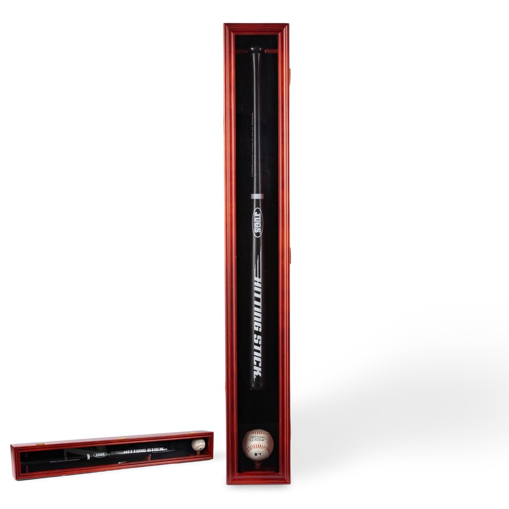 DECOMIL - Baseball Bat Display Case, Baseball Bat Rack, Cabinet Holder Wall Mount, w/UV Protection, Lockable, Vertical or Horizontal (Cherry)