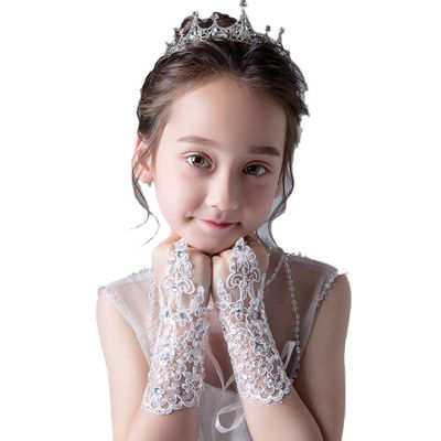LeJulyeekay Flower Girls Gloves Pageant Lace Wrist Length Lace Wedding Dress Gloves 5-12Yrs