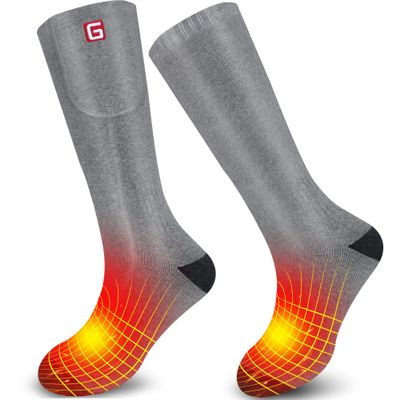 Spring Heated Socks Electric Rechargeable Winter Heated Socks for Men Women 3 Heating Settings Warm Cotton Thermal Socks for Riding Camping Hiking Skiing (Grey-3.7V2200Mah, Large)