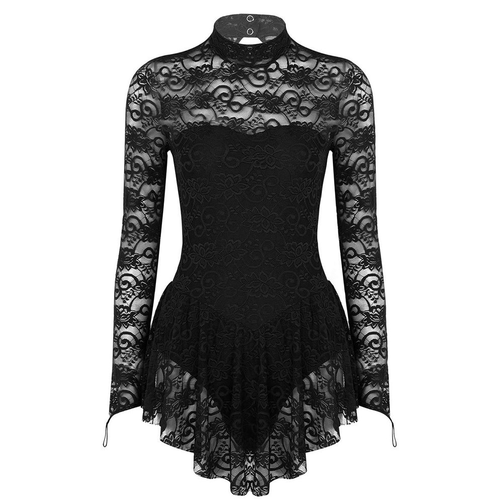 Agoky Women's Figure Ice Skating Costumes Long Sleeve Gymnastics Leotard Ballet Dance Dresses Black X-Small