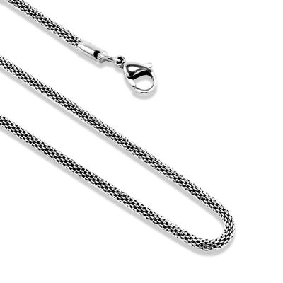 555Jewelry 3.3mm Mesh Necklace, Mesh Chain, Stainless Steel Necklace for Women, Stainless Steel Necklace for Men, Bismark Round Tube Mesh Popcorn Necklace, Silver, 22 Inch