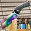 KCCEDGE BEST CUTLERY SOURCE EDC Pocket Knife Camping Accessories Razor Sharp Edge Cleaver Blade Folding Knife for Camping Gear Survival Kit 58649 (Black Rainbow) view 1